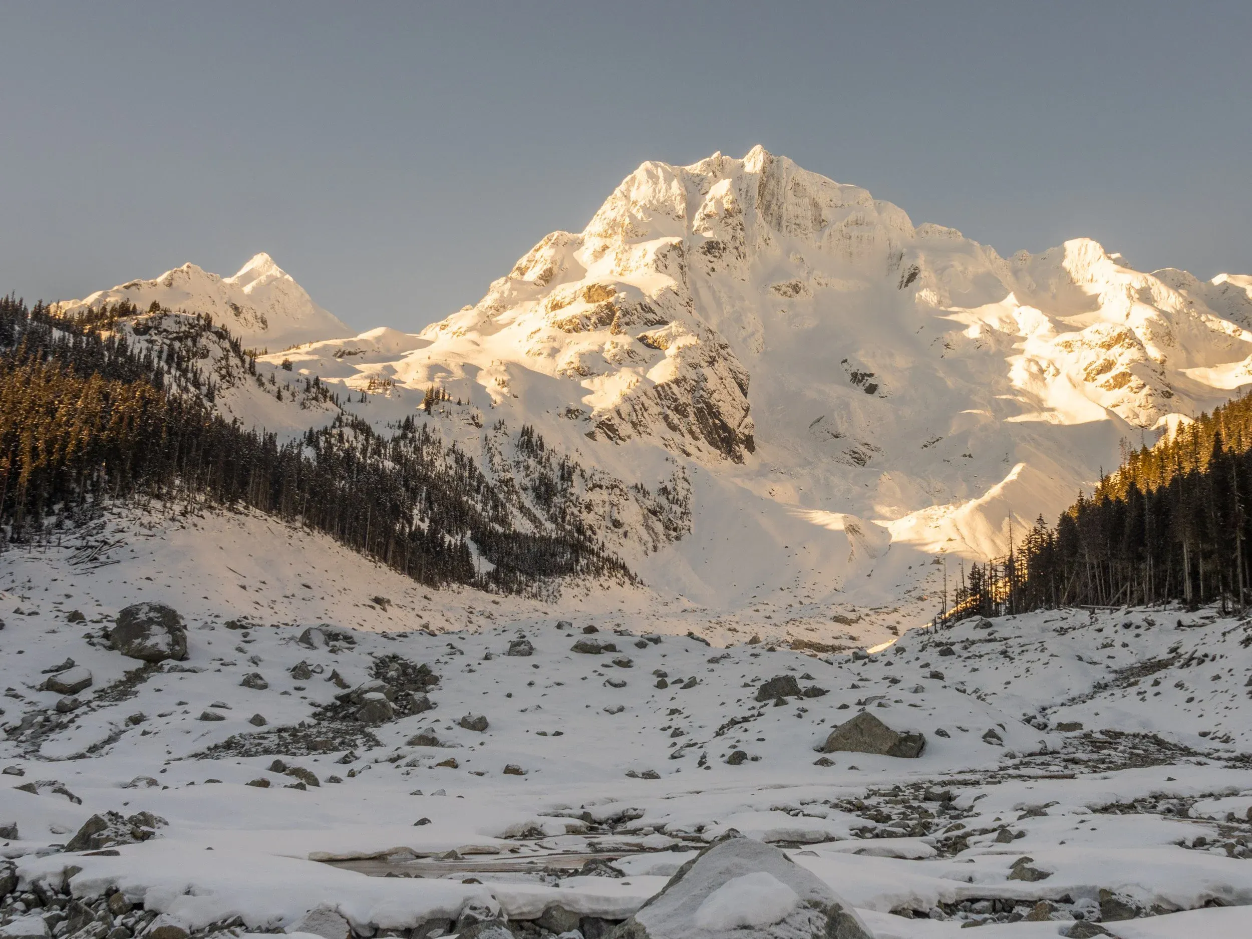 Looking up towards the Joffre slide. Apparently they are expecting another similar collapse of another massive buttress. Kinda scary place to be! https://gripped.com/news/major-alpine-climbs-on-north-face-of-joffre-peak-collapse/
