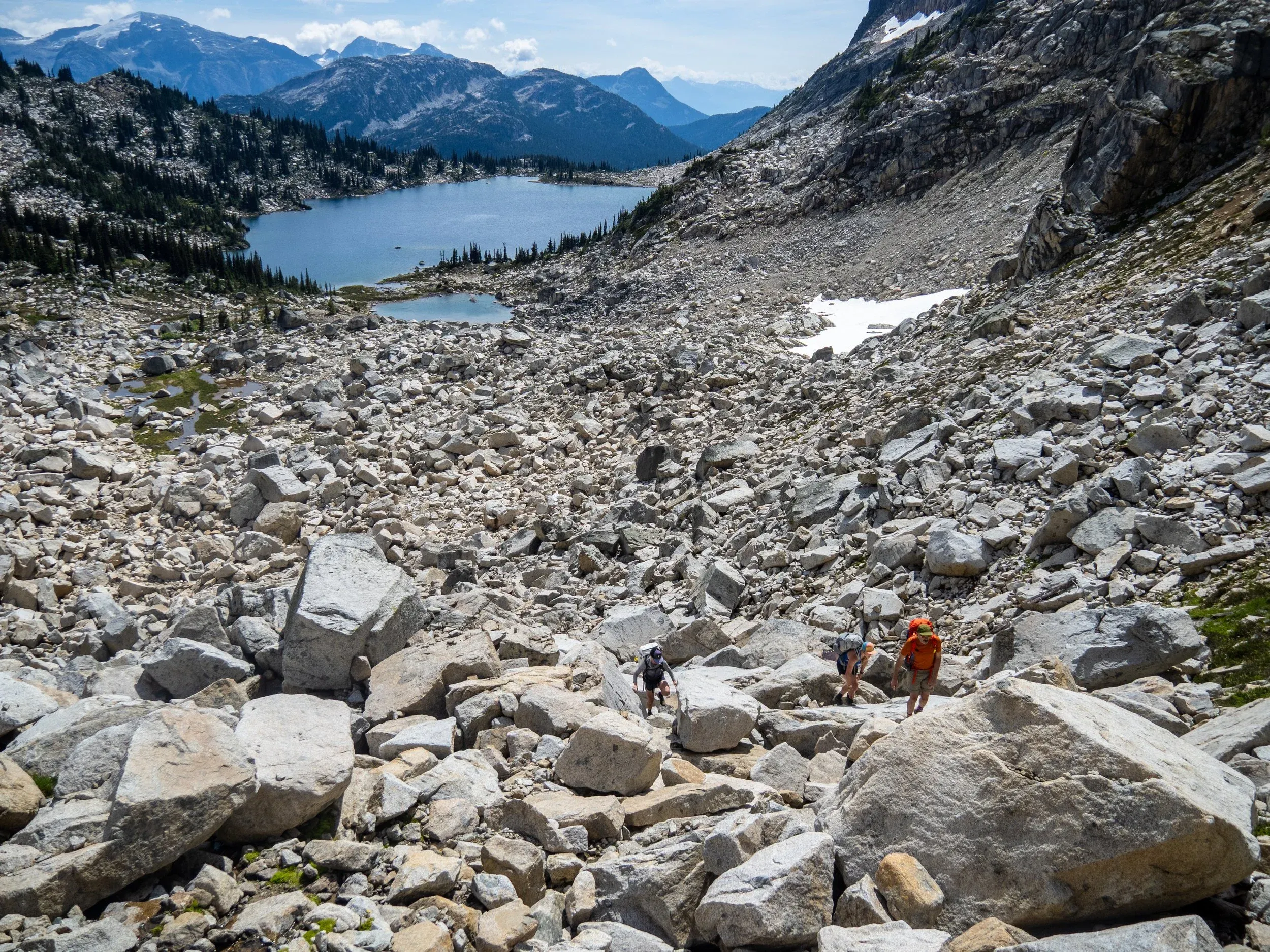 Ascending boulders above Fowl Lake