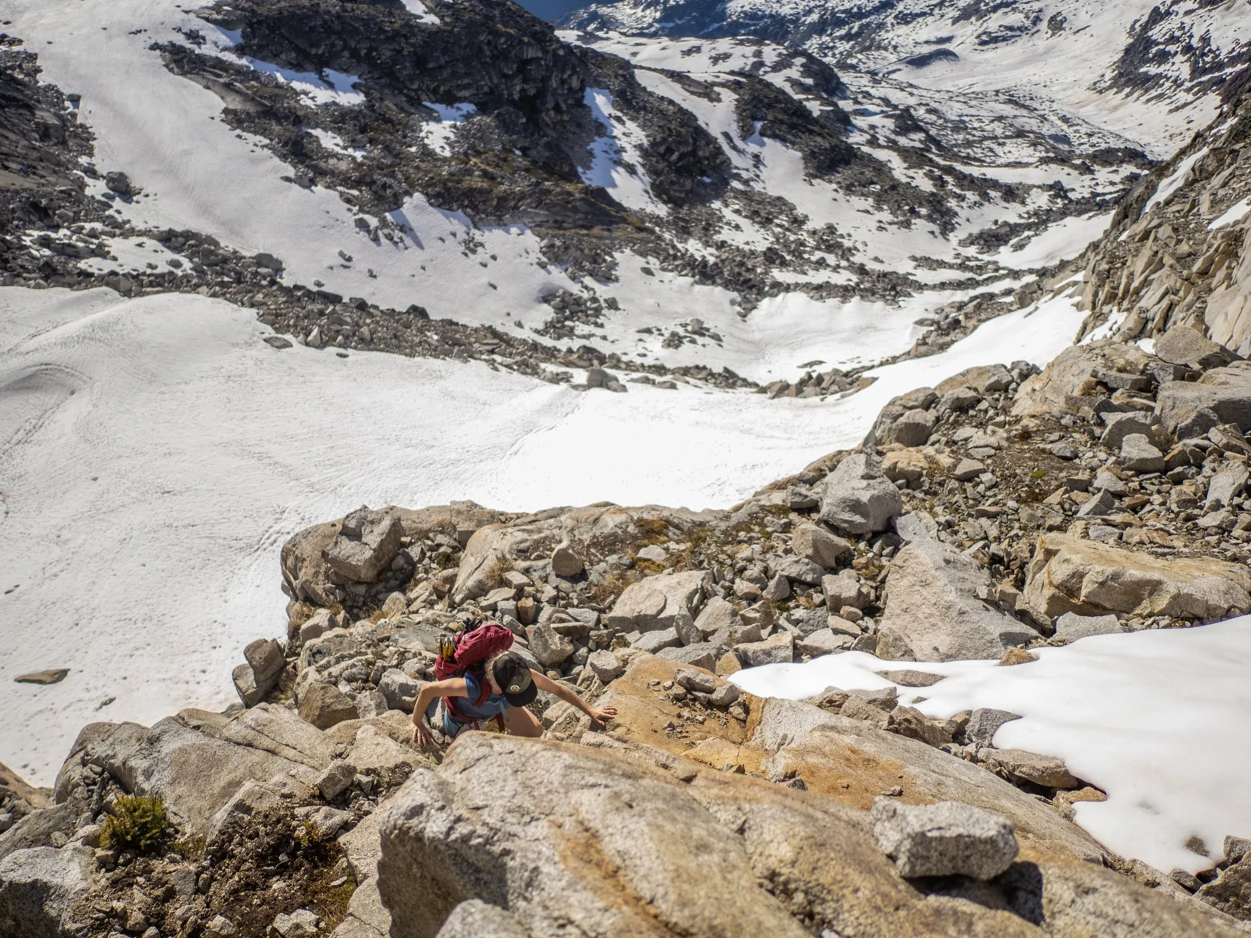 Mary is not impressed with Matt’s route by this point. A few spicy moves and a bit of snow travel in running shoes kept the nervous system pinned for a bit.