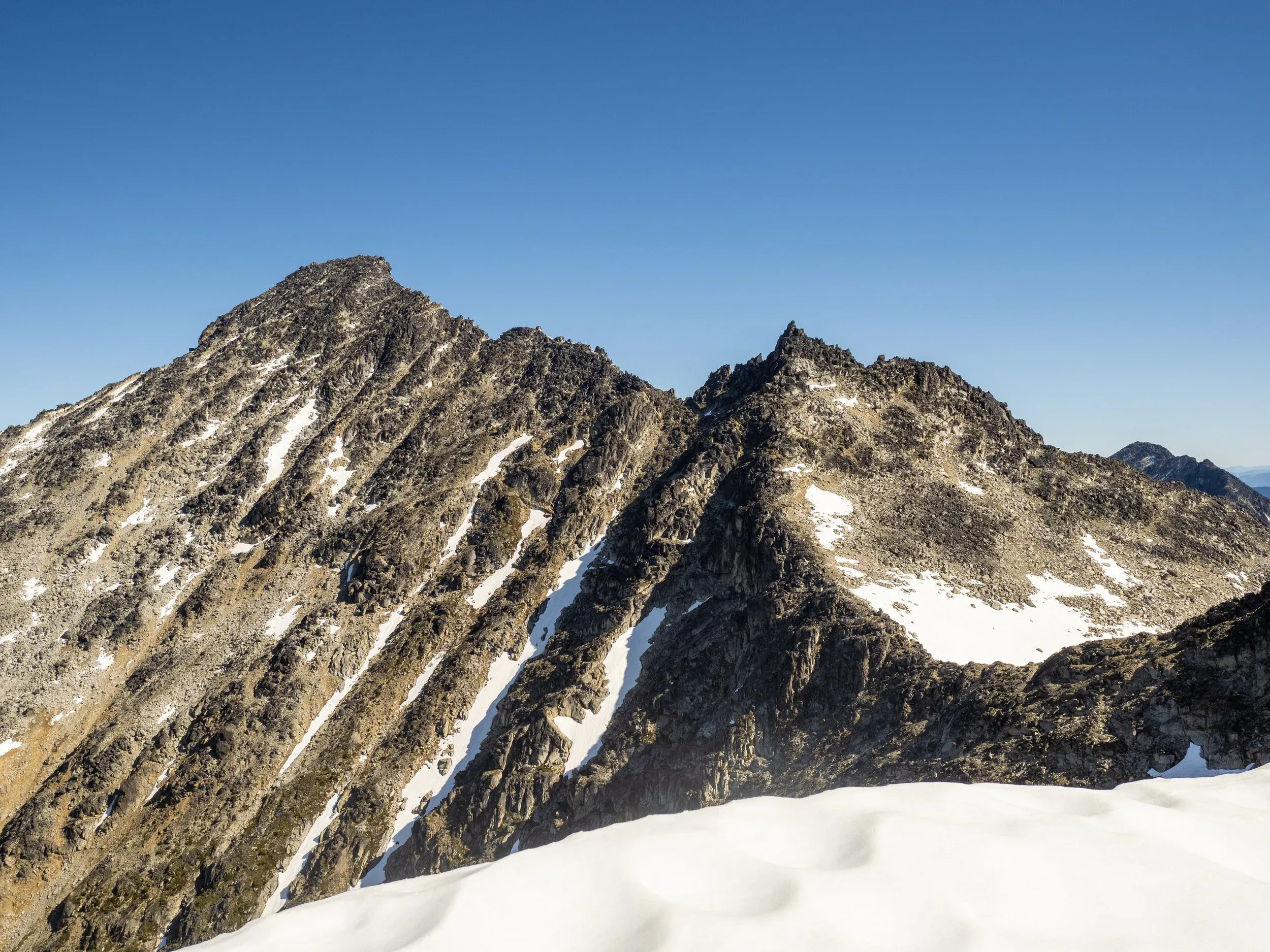 Finally views of the objective. Doesn’t look like an easy Class 3 scramble from here to the top of Mount Marriott, but a good scramble typically doesn’t!