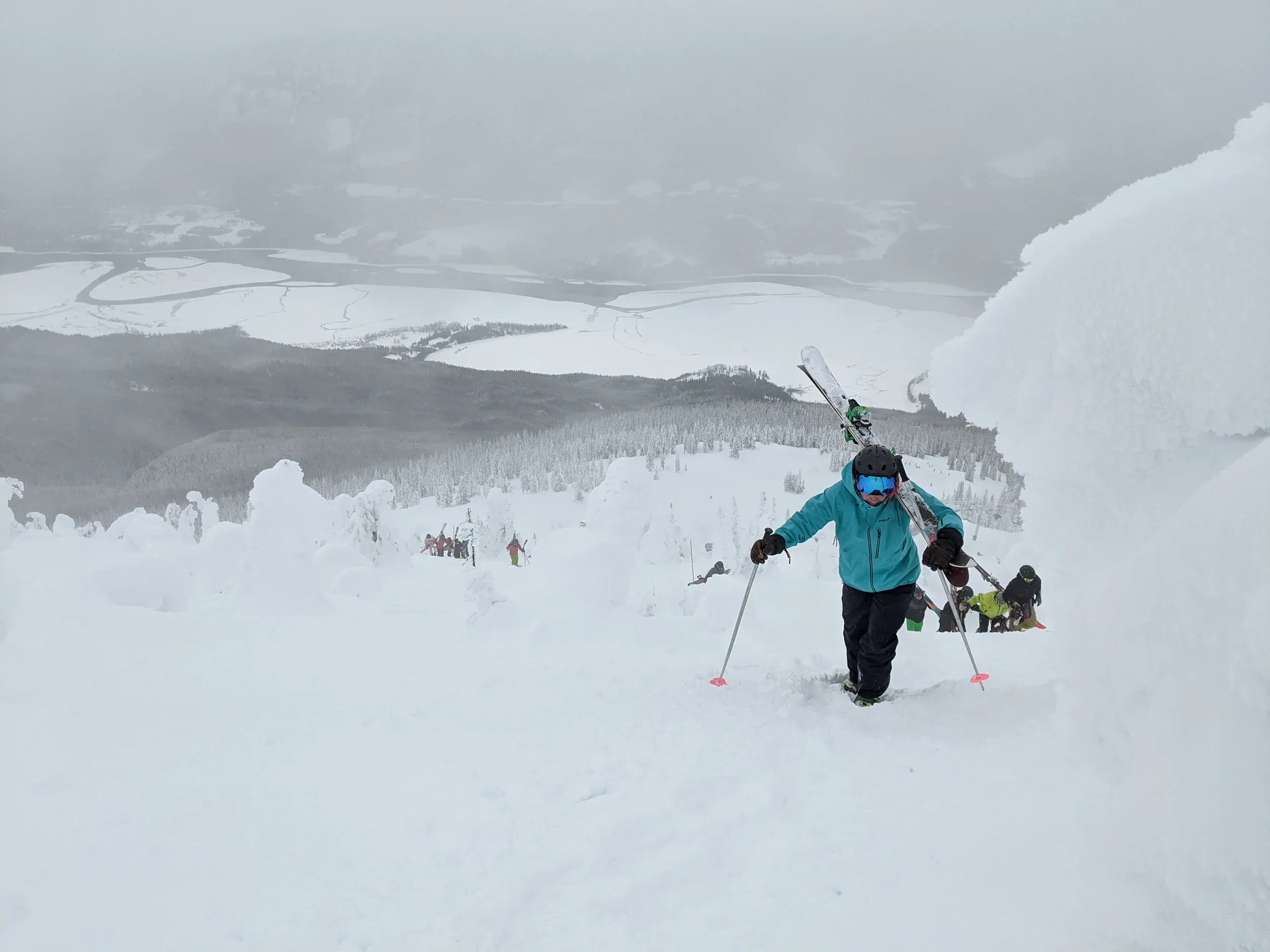 The masses hiking the recently opened sub-peak at Revelstoke Mountain Resort