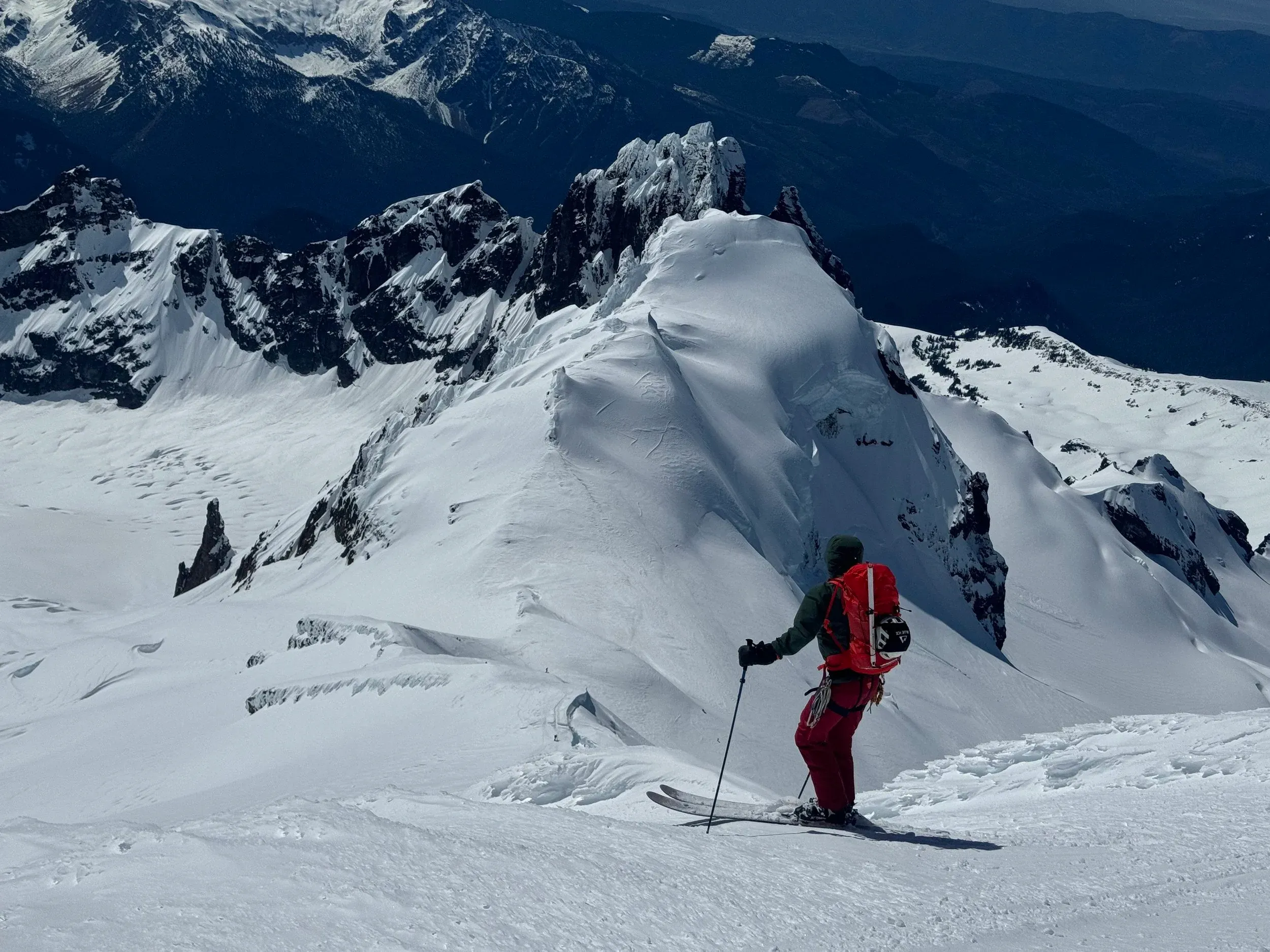 Beginning the loooong 1800 meter descent back to treeline. The Coleman glacier had some great easy spring glacier skiing!