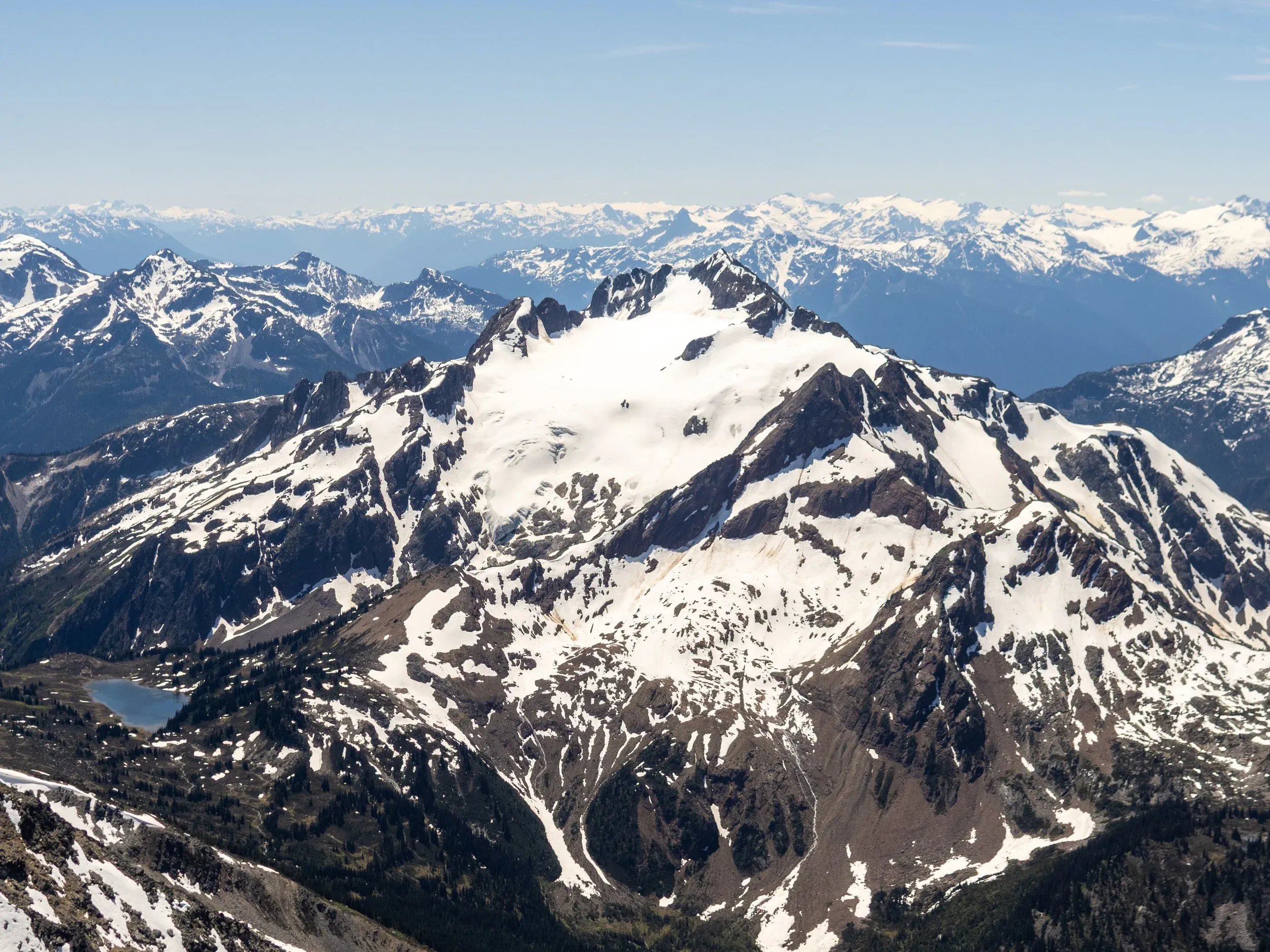 Looking across at Cayoosh, “Million Dollar Couloir” on the lower left.