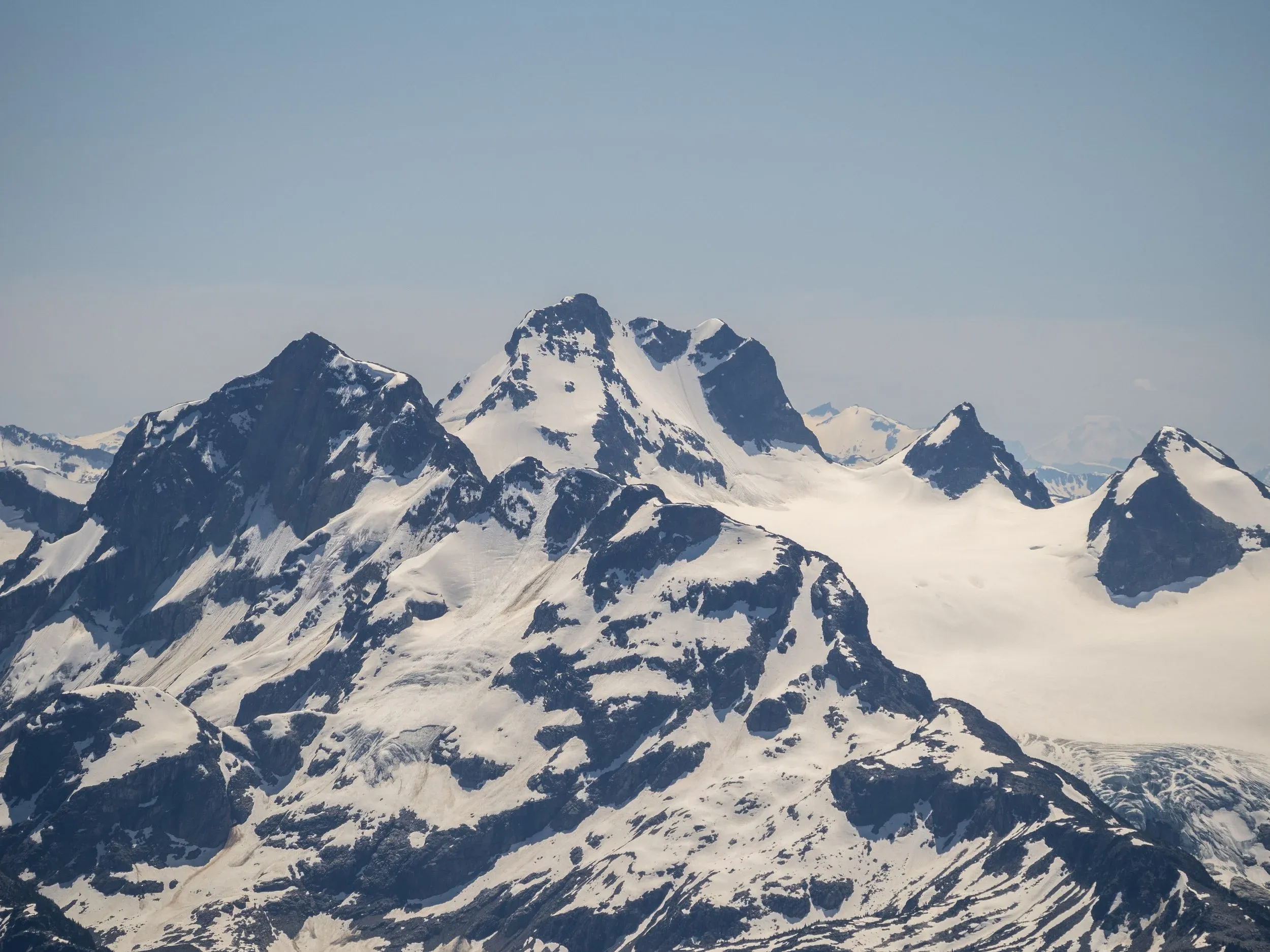 Closer view of Matier. The obvious snowy bowl on the upper right is the uber classic NW Face ski from last season