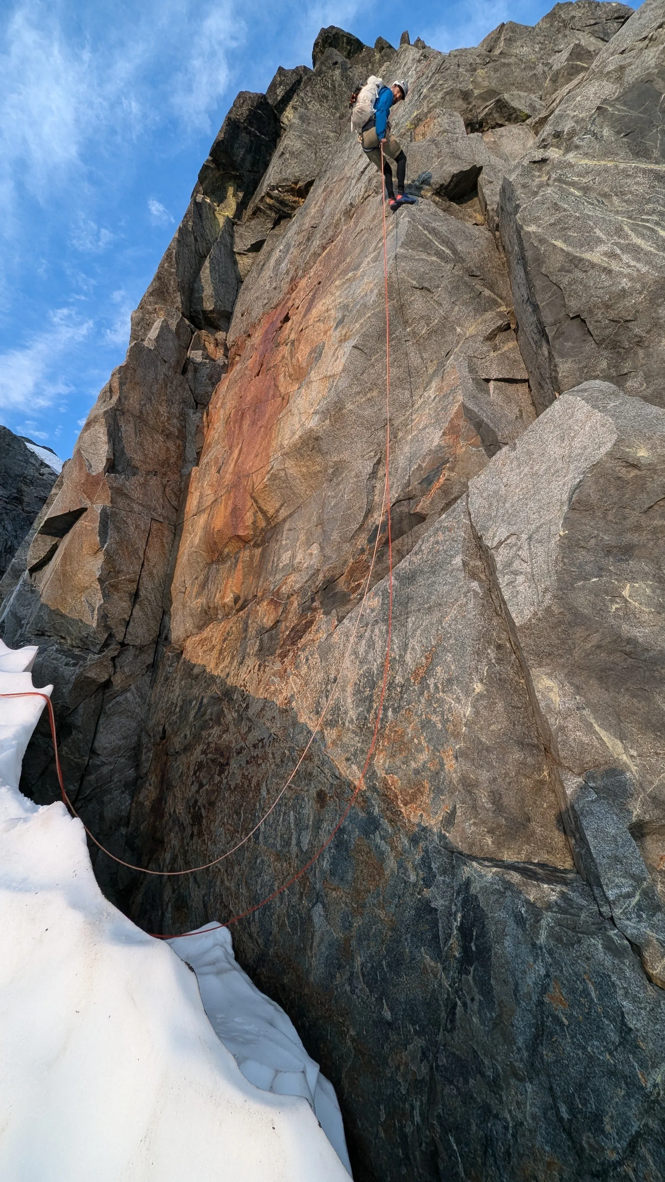 Rappelling down into the moat