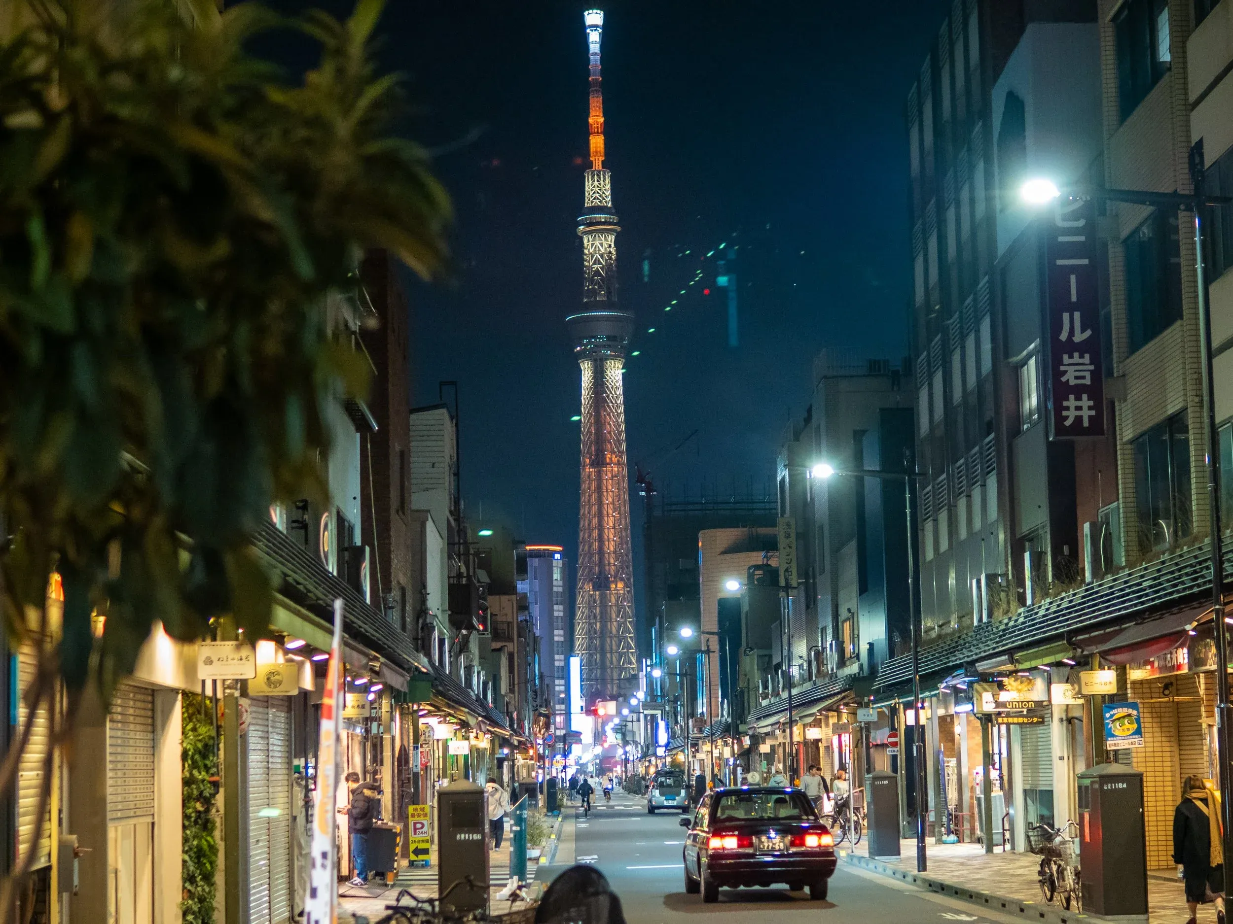 Nightime in Asakusa. Tokyo Skytree towers above all.