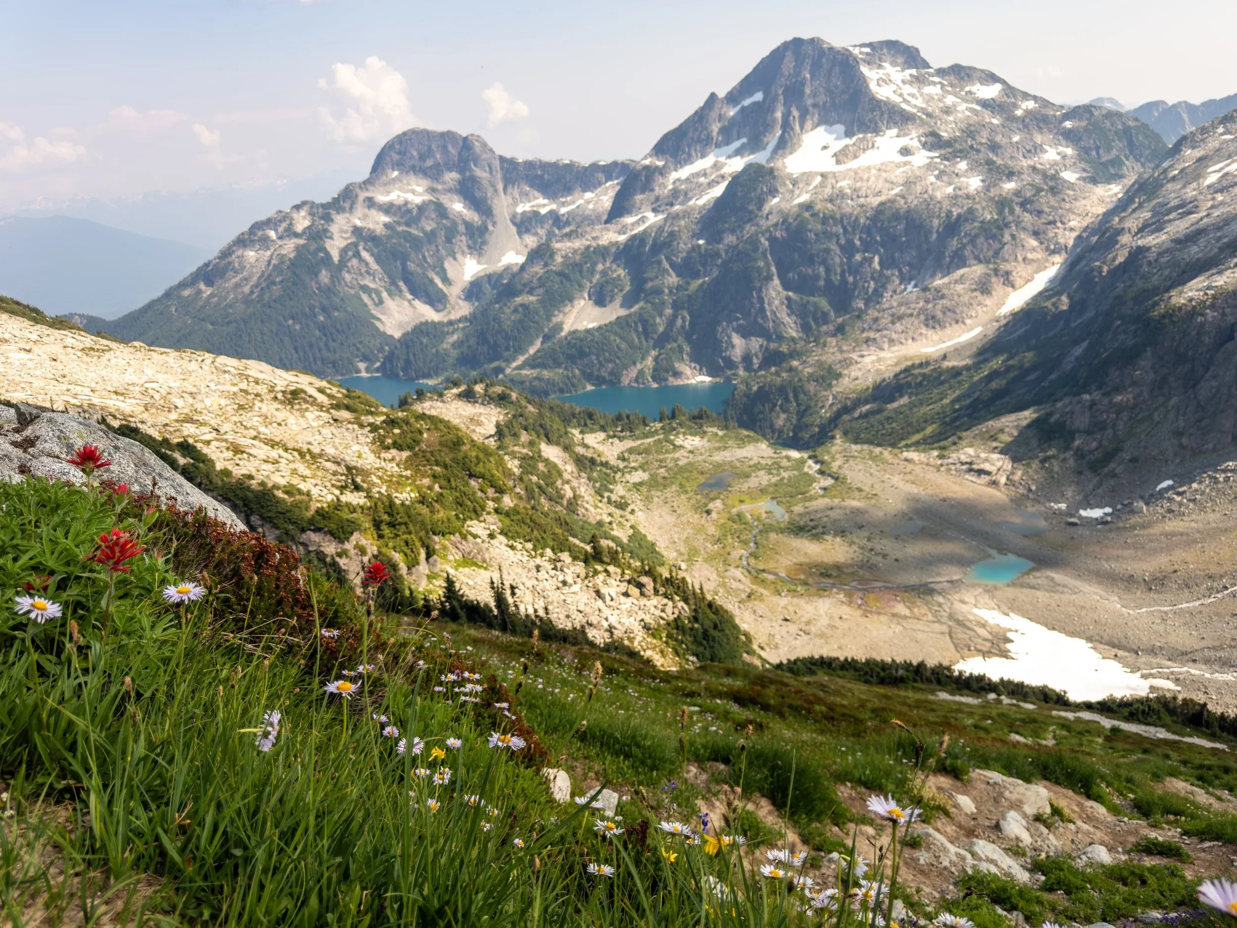 Back down in the flowers on the beautiful basin above Lovely Water. Still challenging route finding here all the way down to the “Russian Army Camp” below..