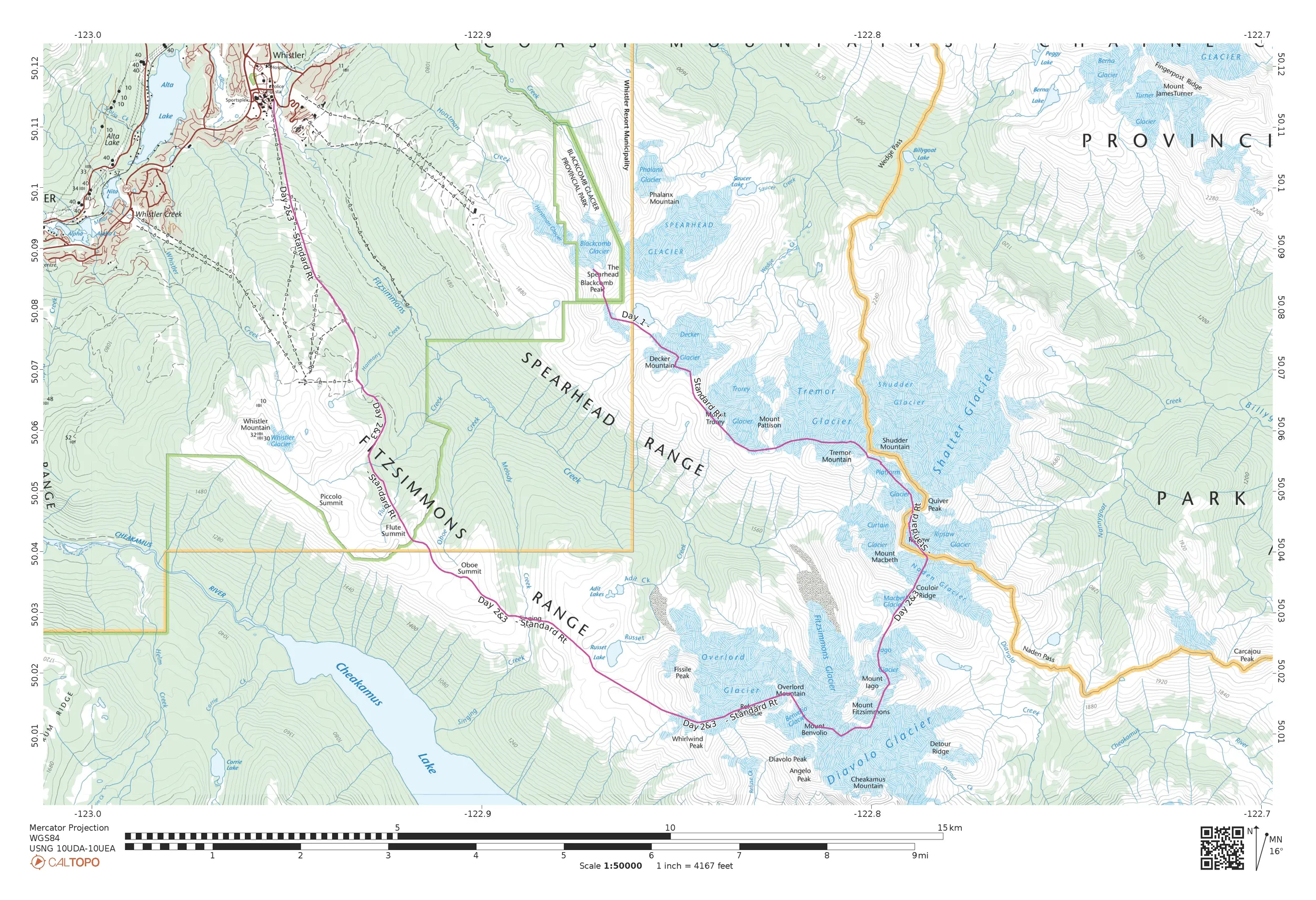Useful map of the route showing the extent of the glaciation.